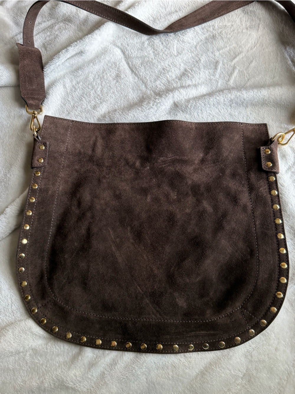 Anna Paola Brown Suede Hobo bag with Stud Accents